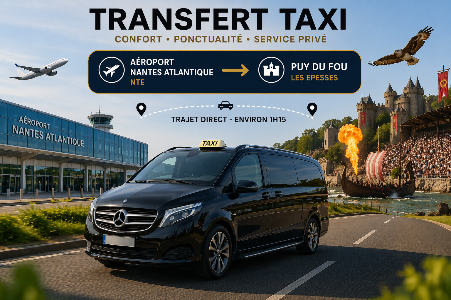 Taxi aeroport nantes Puy du Fou - Taxi aeroport Nantes - Transferts Taxi aeroport Nantes Puy du Fou